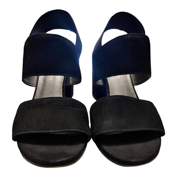STUART WEITZMAN Suede Black Sandals Leather Block Heels Slingback Spain 8.5M EUC - Picture 4 of 10